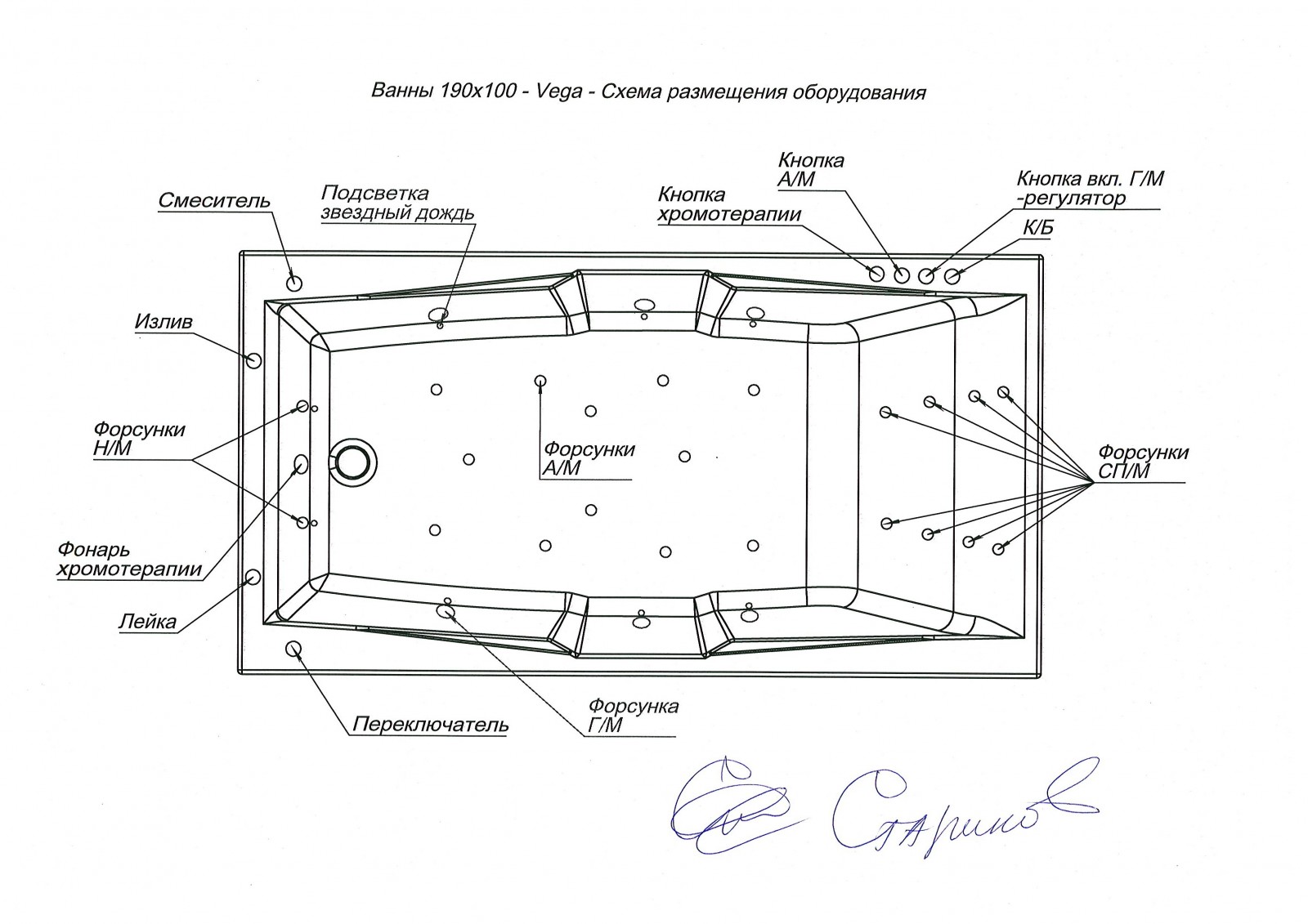 Акриловая ванна Aquanet Vega 190x100