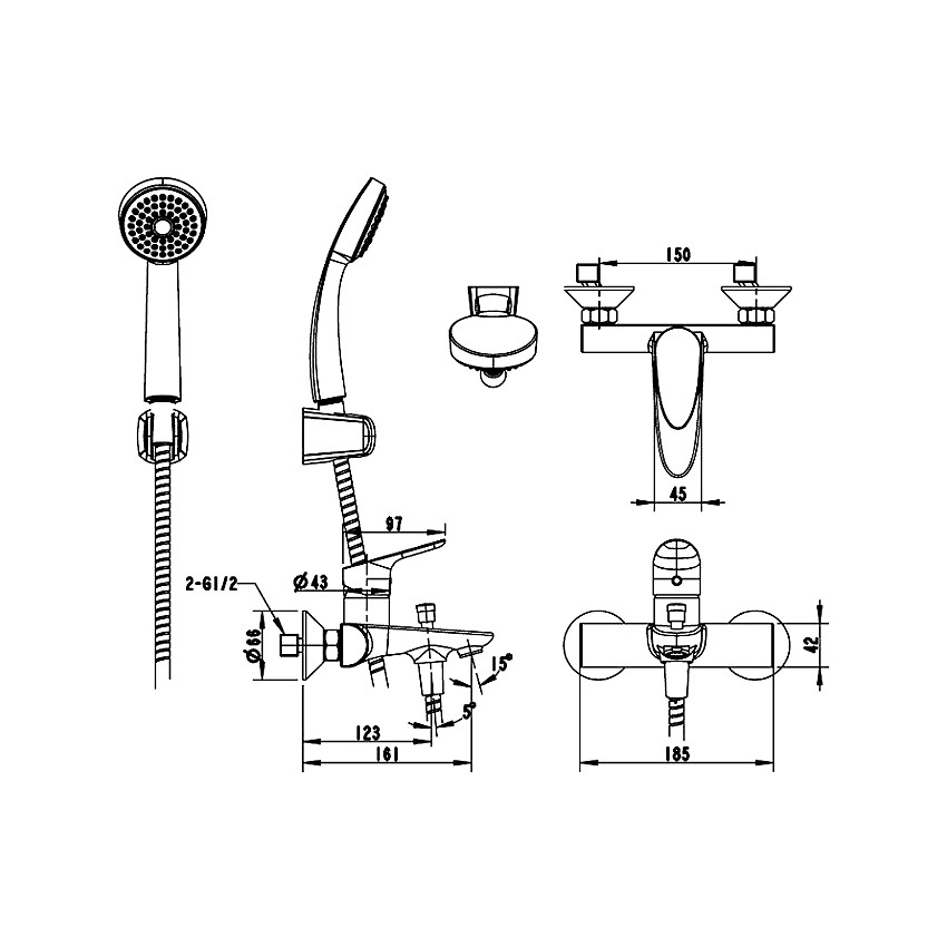 Смеситель для ванны с душем Bravat Drop F64898C-B/D244C