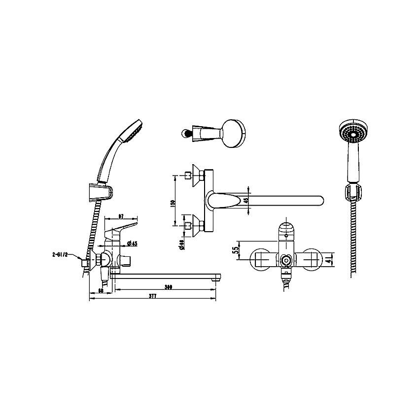 Смеситель для ванны с душем Bravat Drop F64898C-LB/D244C