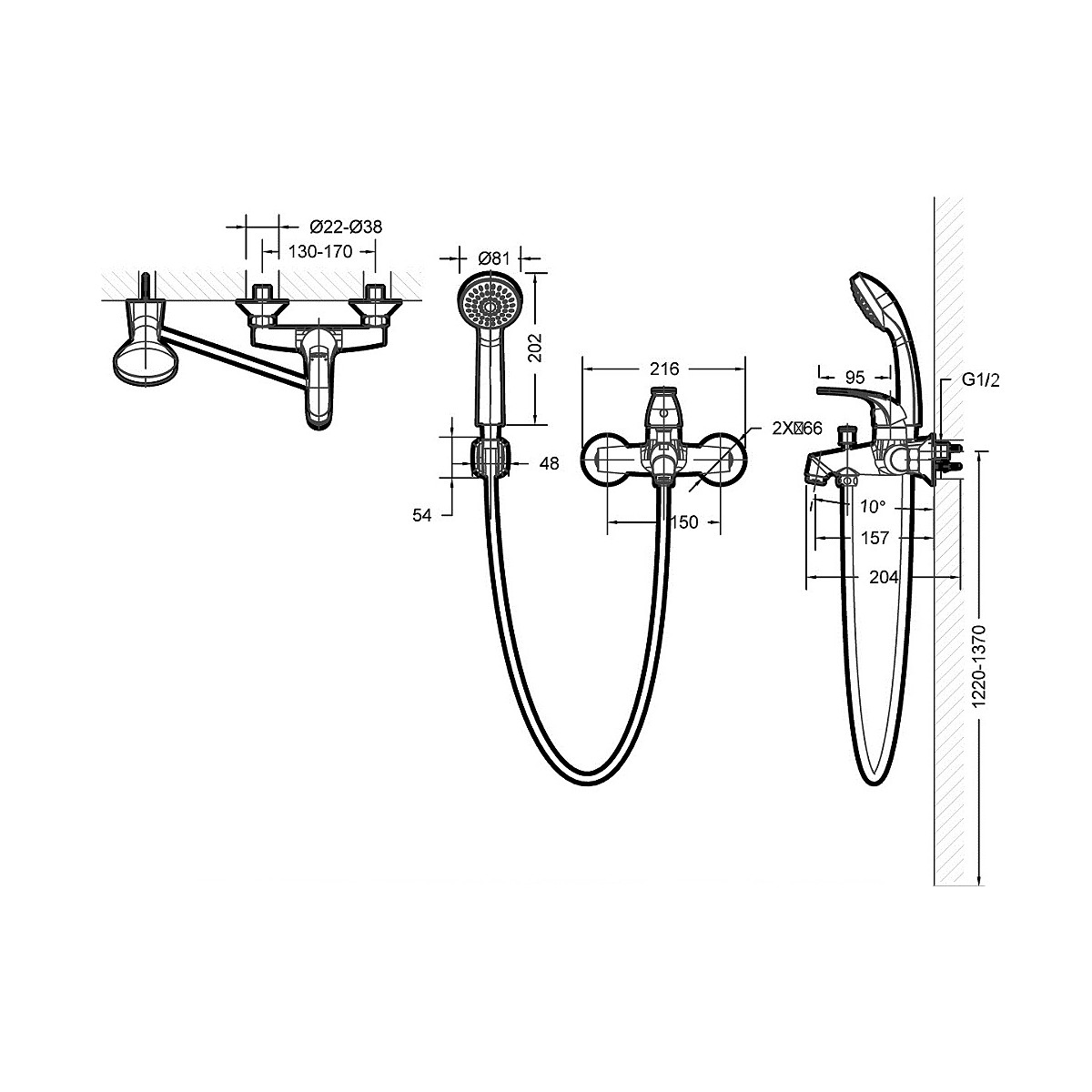 Смеситель для ванны с душем Bravat Fit 7F6135188CP-B-RUS