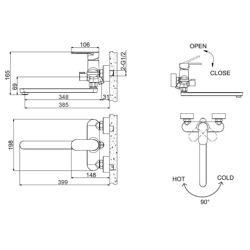 Смеситель для ванны с душем Bravat Opal F6125183CP-02L