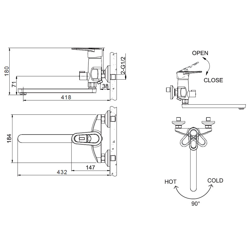 Смеситель для ванны с душем Bravat Loop F6124182CP-02L