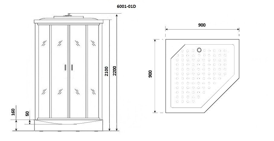 Душевая кабина NG- 6001-01D (900х900х2200) низкий поддон (16 см) стекло ПРОЗРАЧНОЕ, 4 места