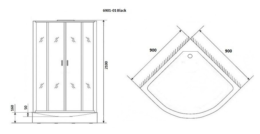 Душевая кабина NG- 6901-01 BLACK (900х900х2100) низкий поддон (16 см), стекло ТОНИРОВАННОЕ, 4 места