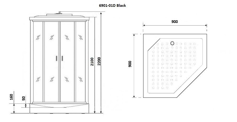 Душевая кабина NG- 6901-01D BLACK (900х900х2200) низкий поддон (16 см), стекло ТОНИРОВАННОЕ, 4 места