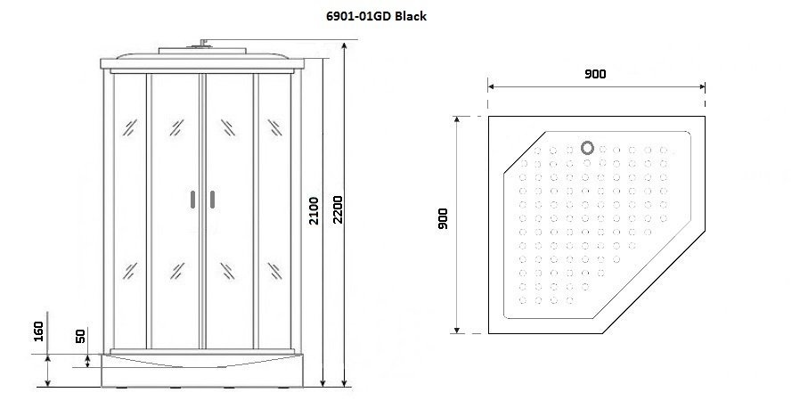 Душевая кабина NG- 6901-01GD BLACK (900х900х2200) низкий поддон(16см) стекло ТОНИРОВАННОЕ, 4 места