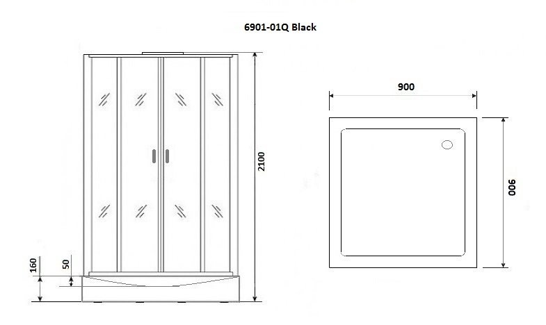 Душевая кабина NG- 6901-01Q BLACK (900х900х2100) низкий поддон(16 см) стекло ТОНИРОВАННОЕ, 4 места