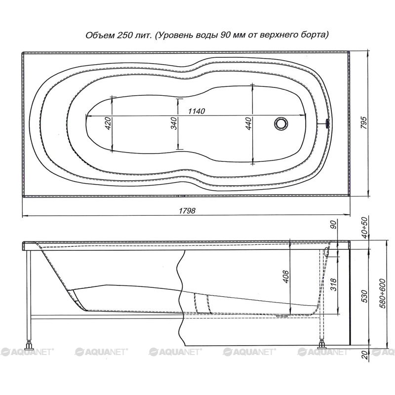 Акриловая ванна Aquanet Riviera 180x80