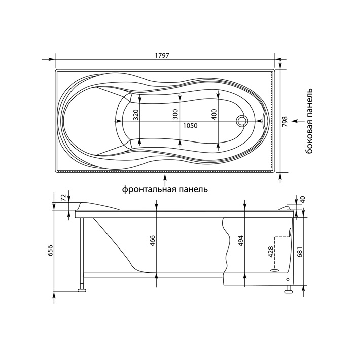 Акриловая ванна Aquanet Grenada 180x80 с гидромассажем