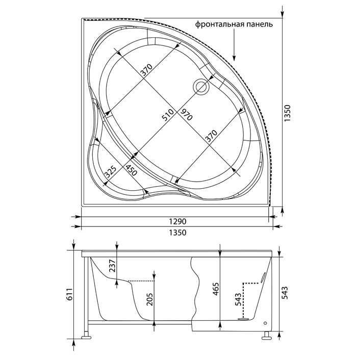 Акриловая ванна Aquanet Vitoria 130x130 с гидромассажем