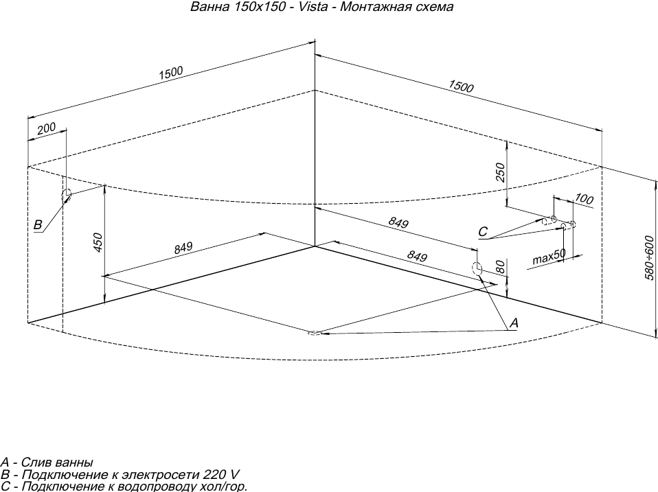 Акриловая ванна Aquanet Vista 150x150