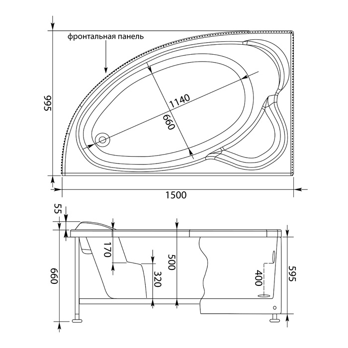 Акриловая ванна Aquanet Mayorca 150x100 L